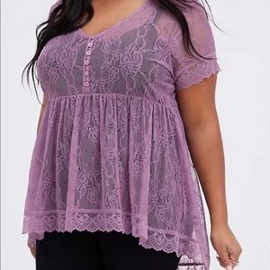 Torrid, size 1, purple lace babydoll top
